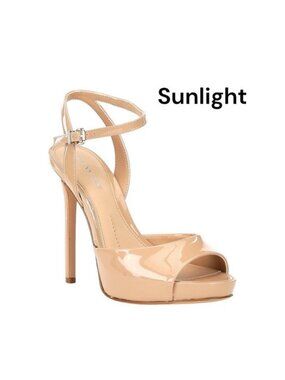 GIANNI BINI Women Nude Patent Leather Ankle Strap Platform Stiletto Heels SZ 10M